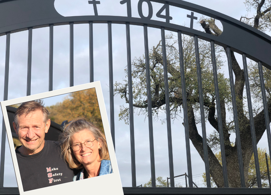house number and crosses in gate