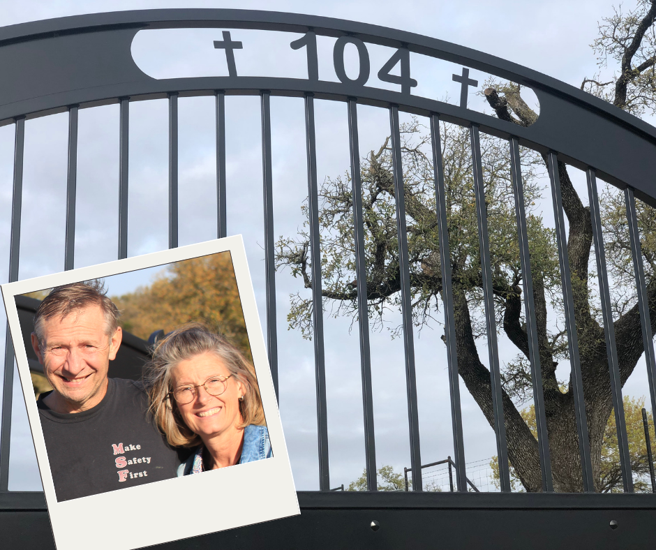 house number and crosses in gate