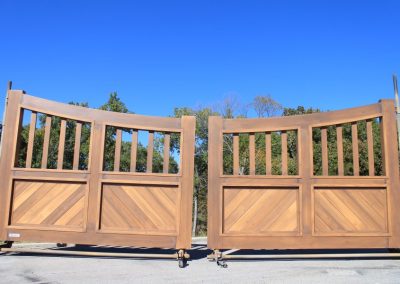wood-painted aluminum driveway gate