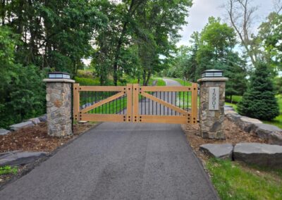 straight line faux wood painted aluminum gate